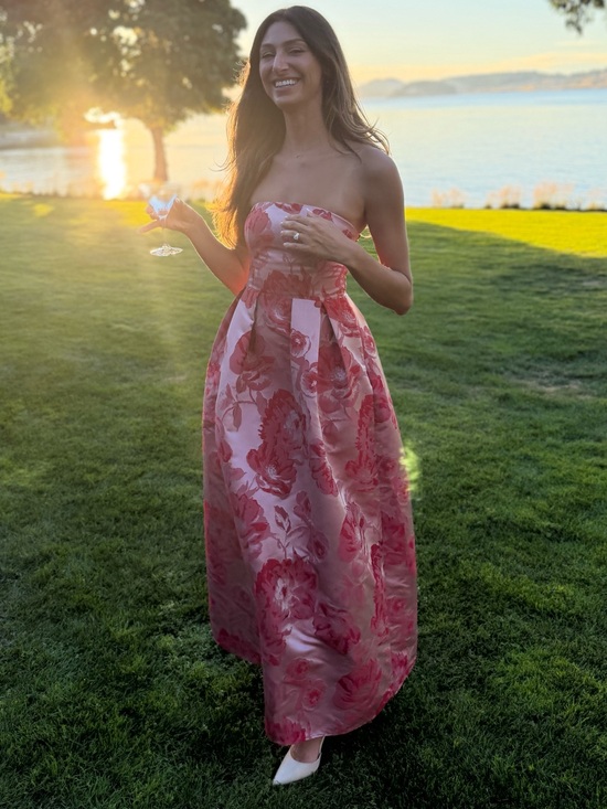 Lulus Dresses & Skirts - Lulu’s Elsa Light Pink Floral Jacquard Strapless Maxi Dress